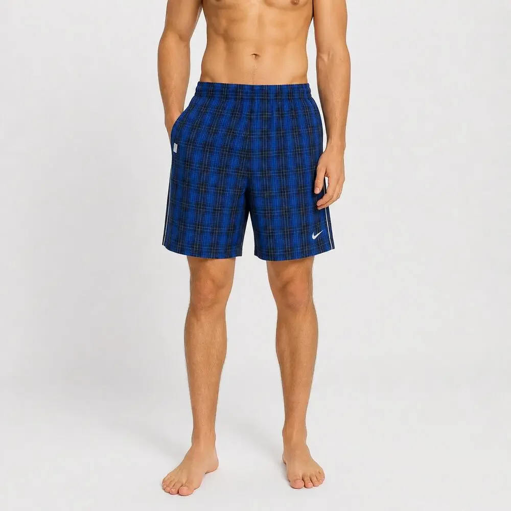 Nike Mens Swim Trunks Blue Plaid Mesh Lined Shorts - Size Large